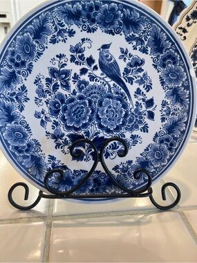 Blue Floral Bird Decorative Ceramic Plate - Classic Blue Accent